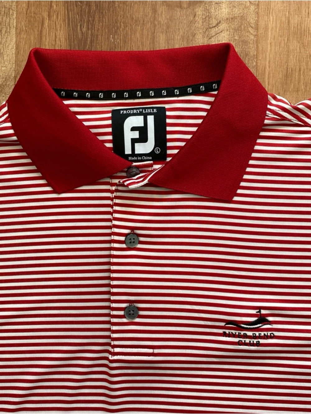 FootJoy Golf Polo Shirt Mens Large Red White Striped River Bend Club Performance